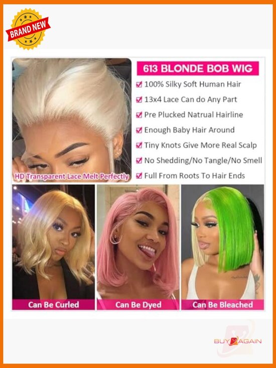 Human Hair Lace Front Wig 200% Density Pre Plucked Glueless Bob Wig main image 5